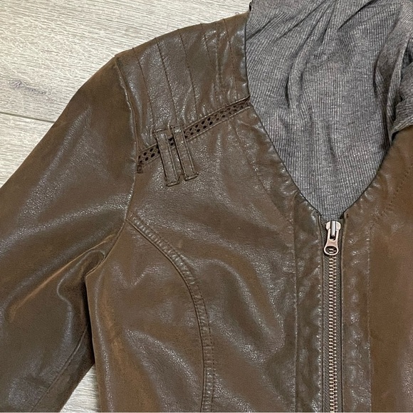 Hei Hei Causeway Faux Leather Jacket Women's Brown Gray Knit Lining sz M. - Picture 6 of 9